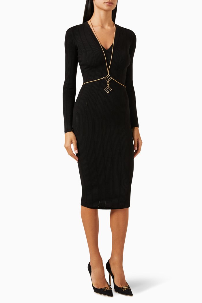 

Midi Dress in Ribbed-knit, Black