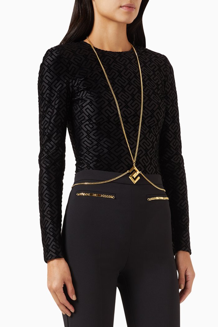 

Flocked-logo Bodysuit in Lycra, Black
