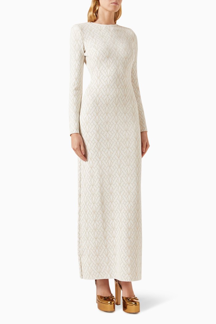 

Red carpet Geometric-motif Maxi Dress in Viscose & Lurex, Neutral