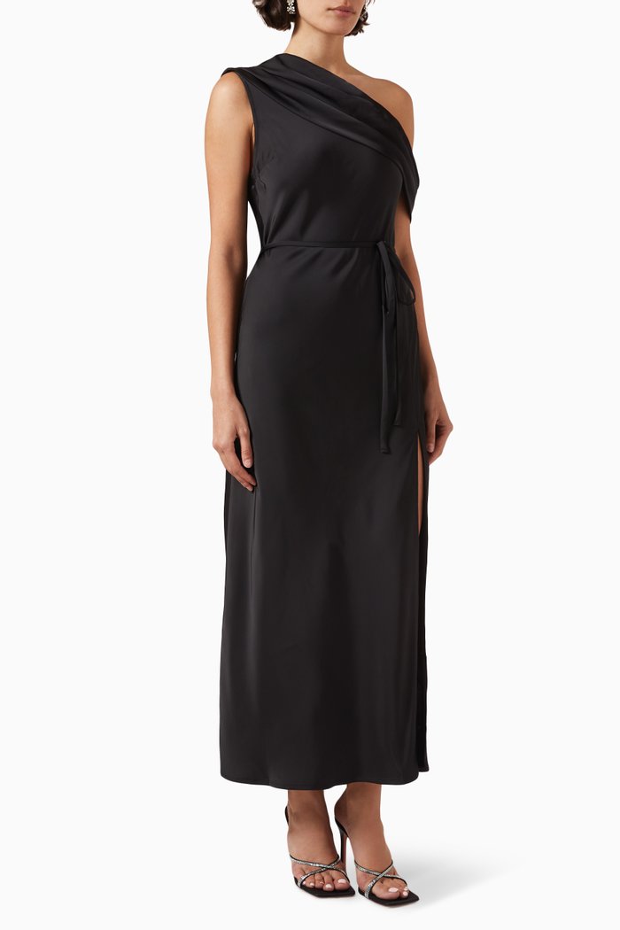 

Split Decision Maxi Dress in Satin, Black
