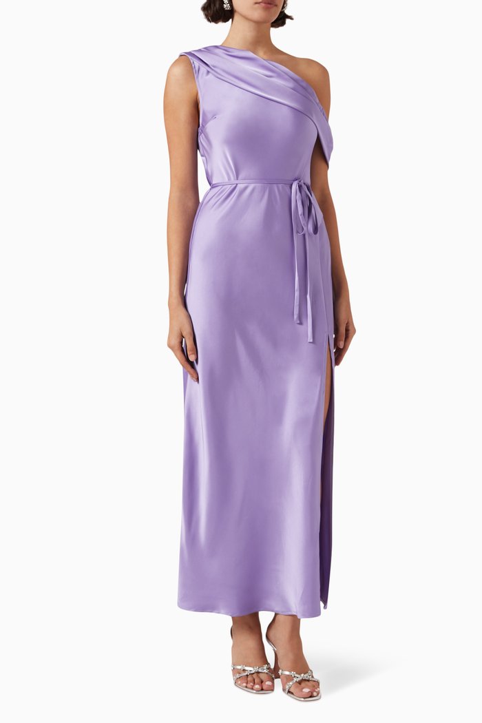 

Split Decision Maxi Dress in Satin, Purple