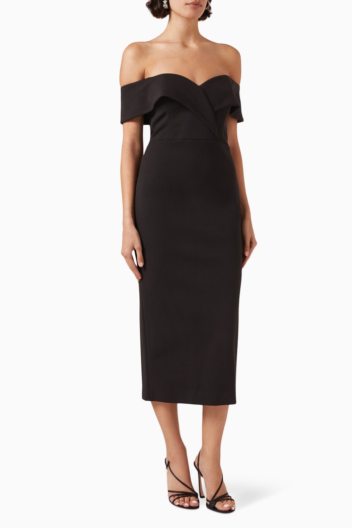 

Revival Off-shoulder Midi Dress, Black