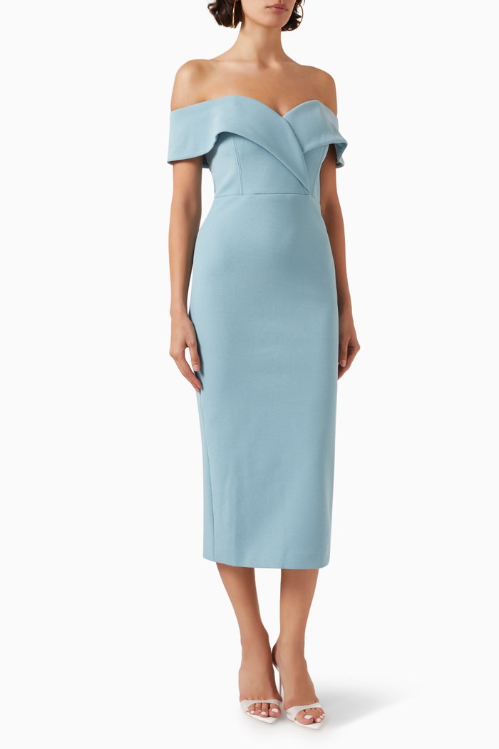 

Revival Off-shoulder Midi Dress, Green