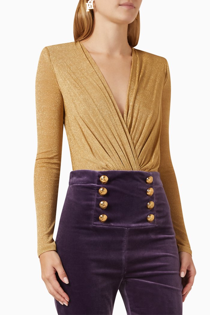 

Plunge-neckline Bodysuit in Lurex-jersey, Brown