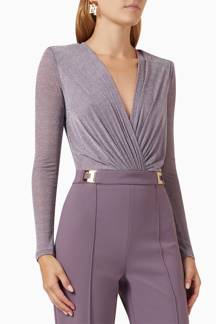 

Plunge-neckline Bodysuit in Lurex-jersey, Purple