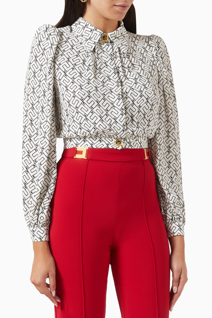 

Logo Print Blouse in Crepe, Neutral