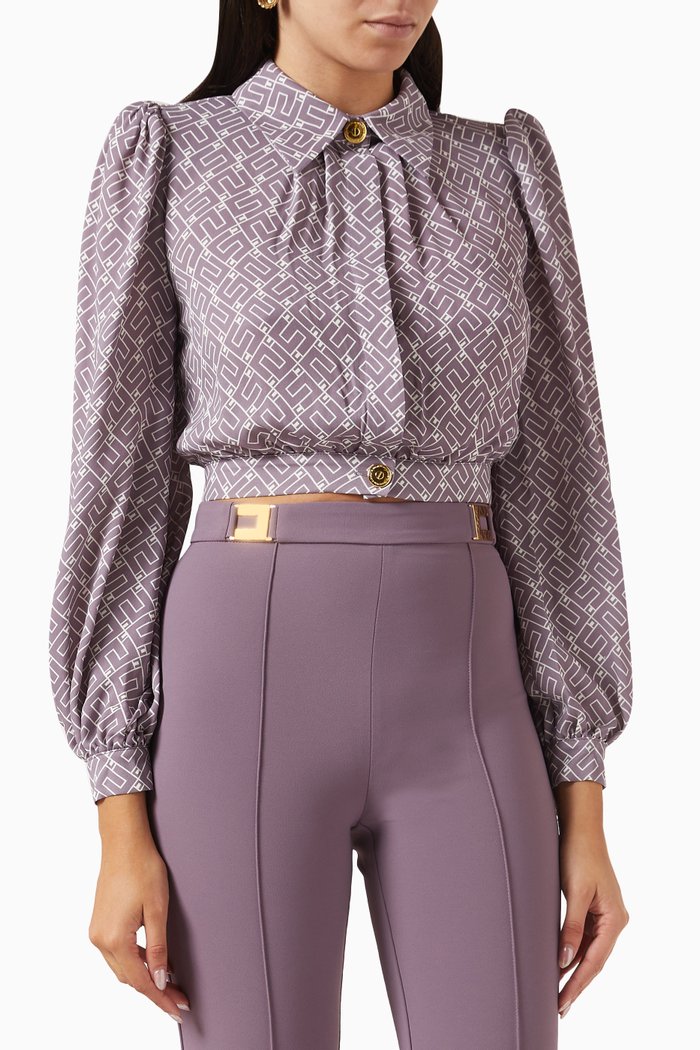 

Logo Print Blouse in Crepe, Purple