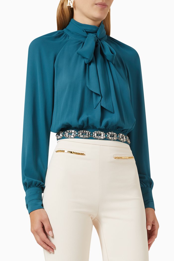 

Rhinestone Crop Blouse in Crepe, Green