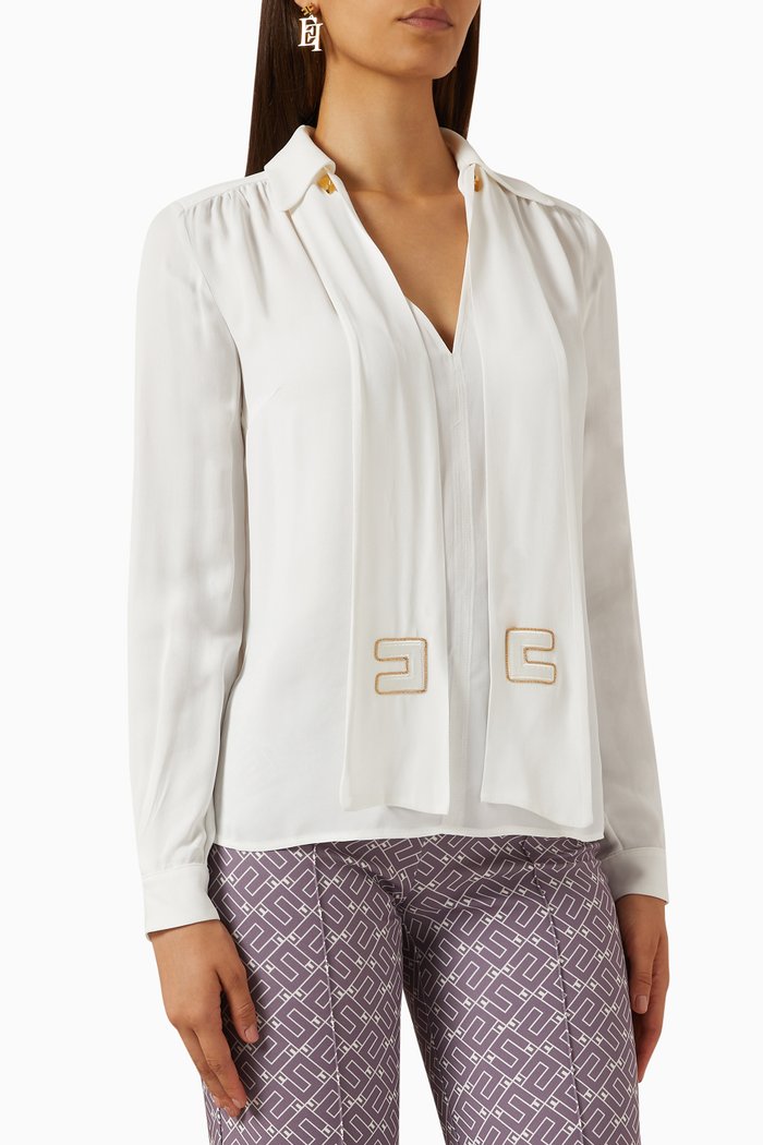 

Scarf-tie Blouse in Viscose Georgette, White