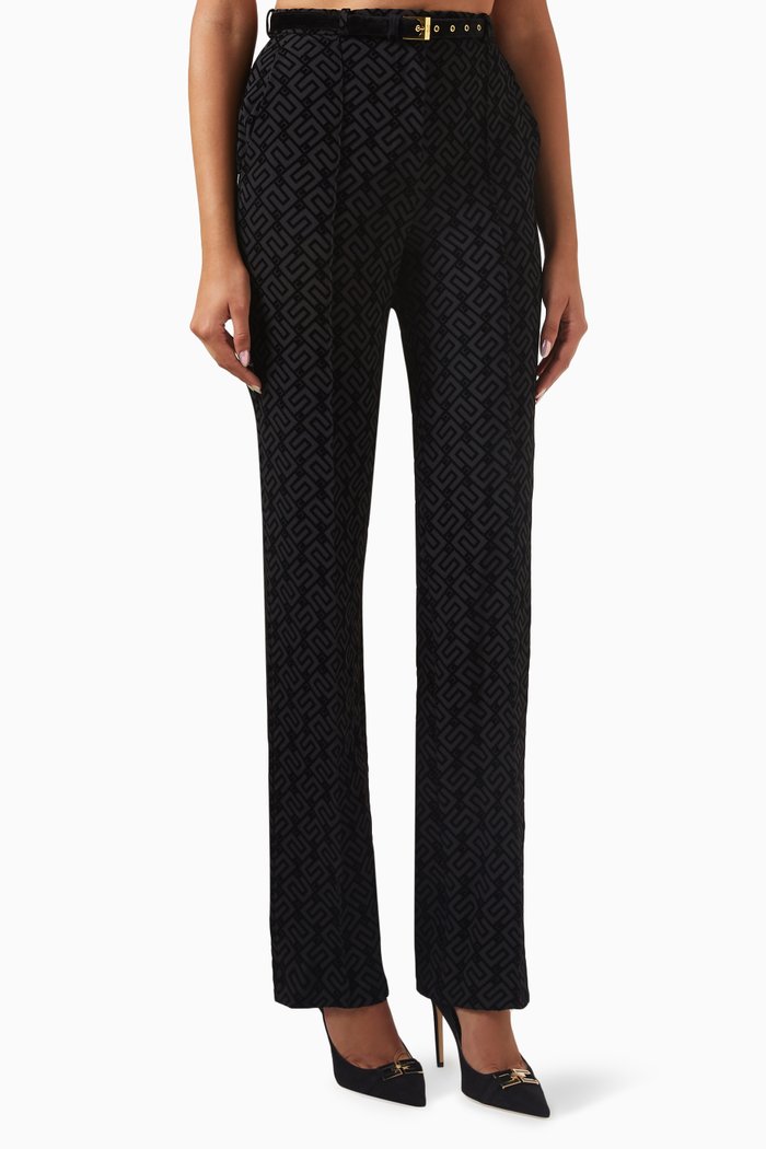 

Flock-print Straight Pants in Crêpe, Black