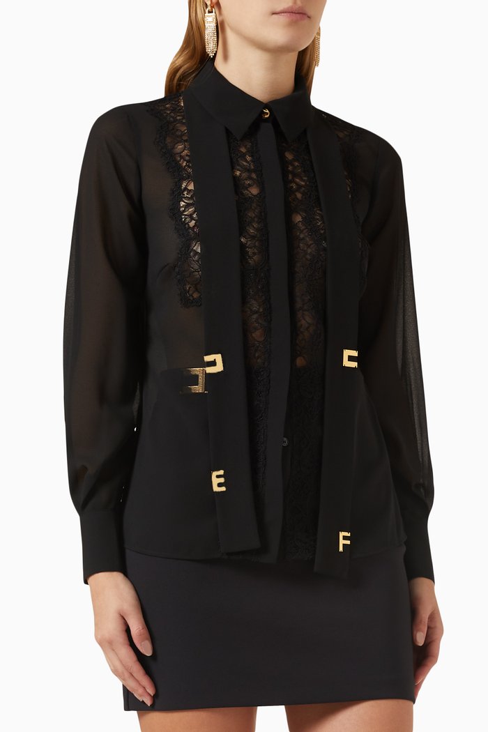 Lace Blouse in Georgette, Black