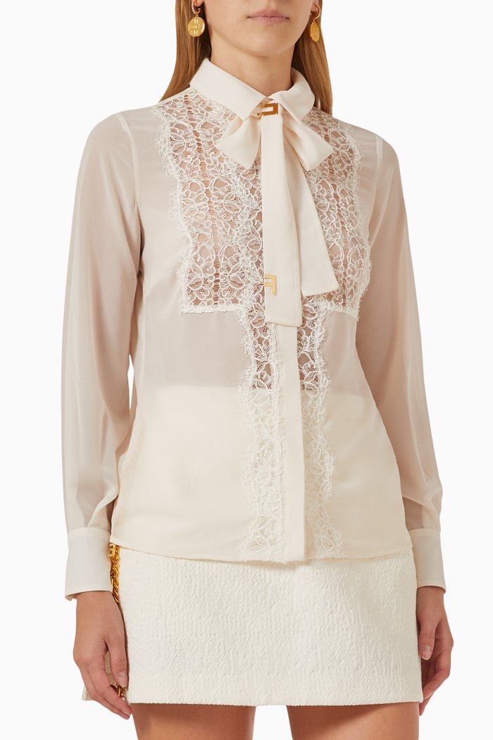 Lace Blouse in Georgette, Neutral