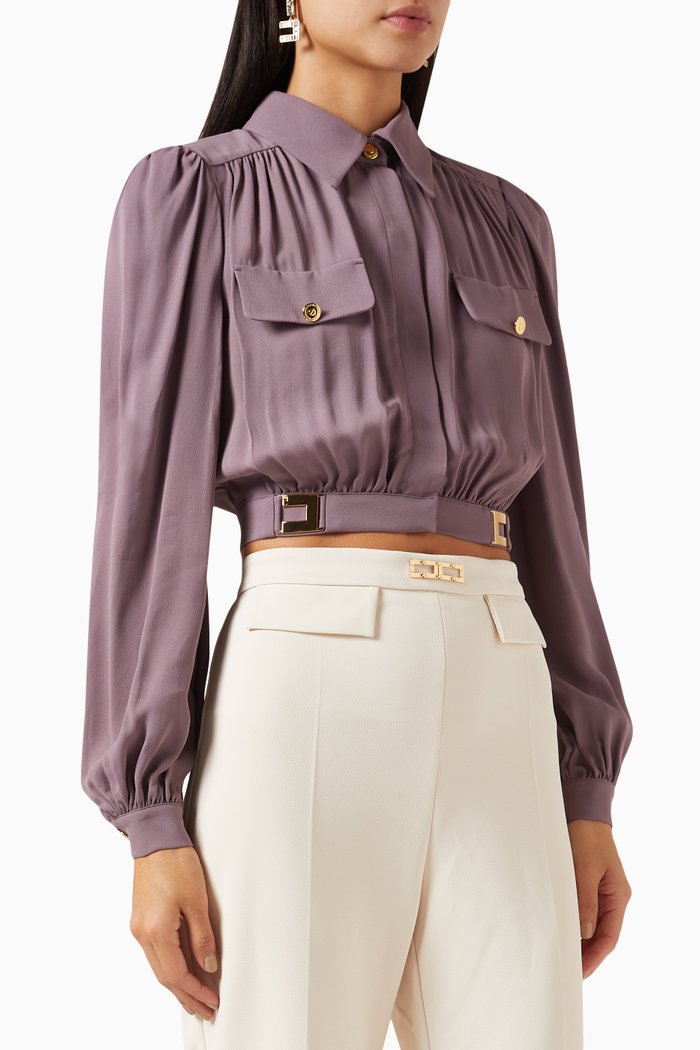 

Logo-plaque Crop Blouse in Viscose, Purple