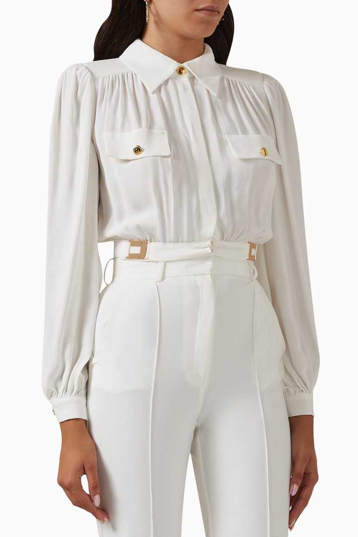 

Logo-plaque Crop Blouse in Viscose, White