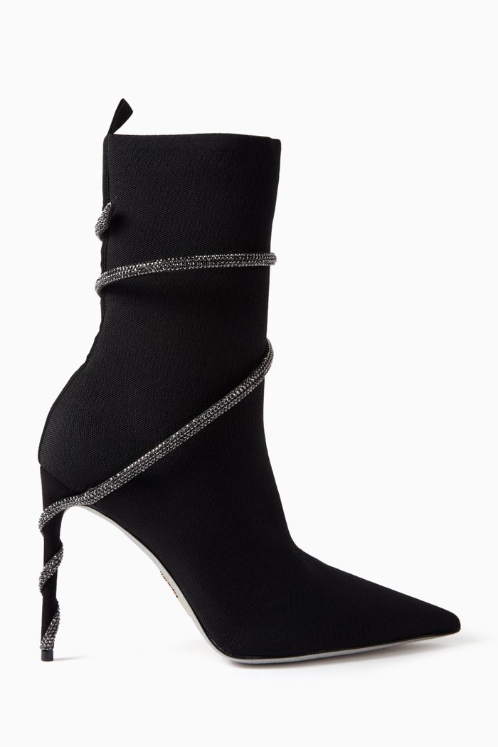 Crystal Embellished Boot Pumps in Fabric, Black