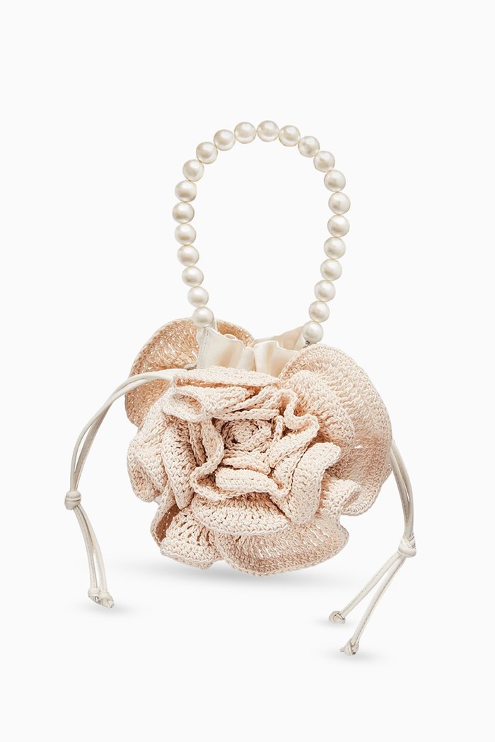 Medium Pearl Magda Bag in Satin & Crochet, Neutral