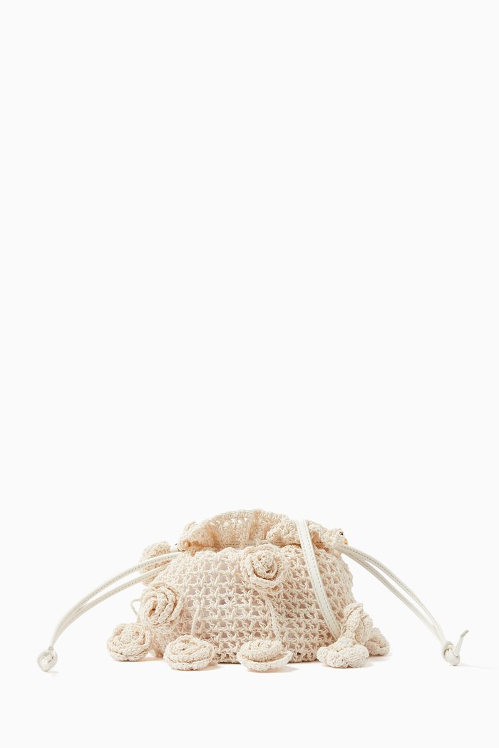 

Magda Crossbody Bag in Satin & Crochet, Neutral