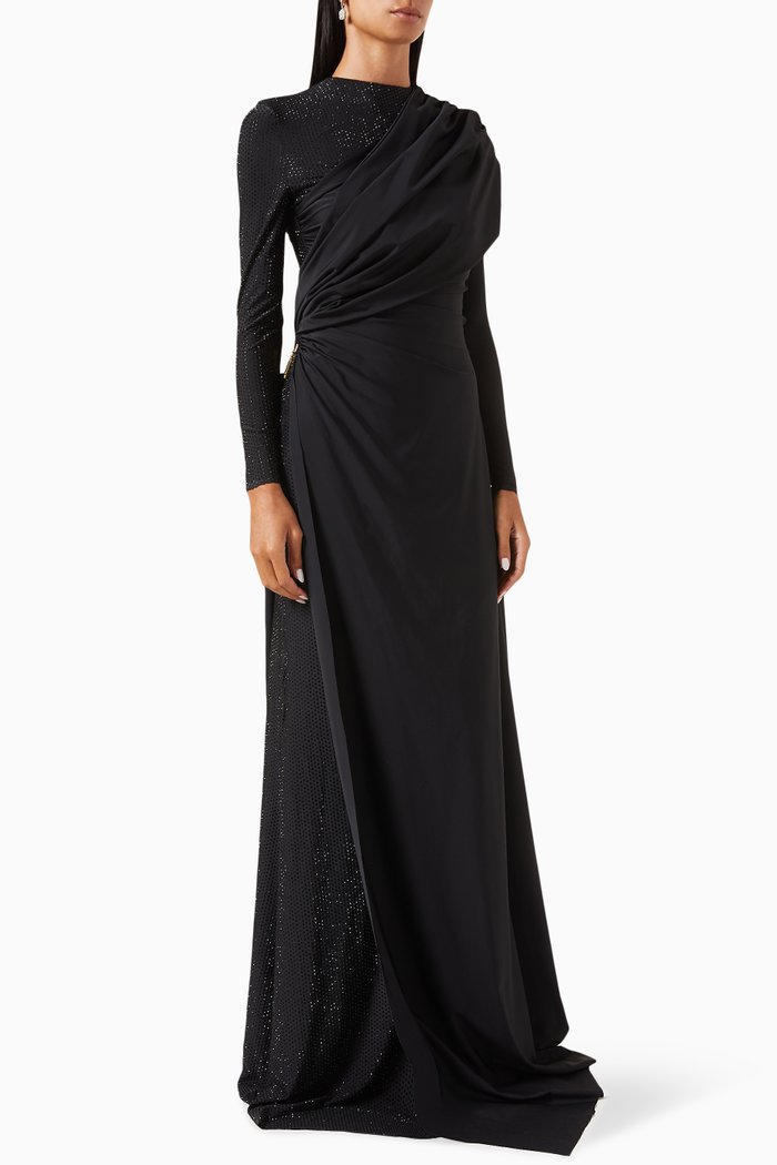 

Diamante Kaftan Maxi Dress in Stretch-silk, Black