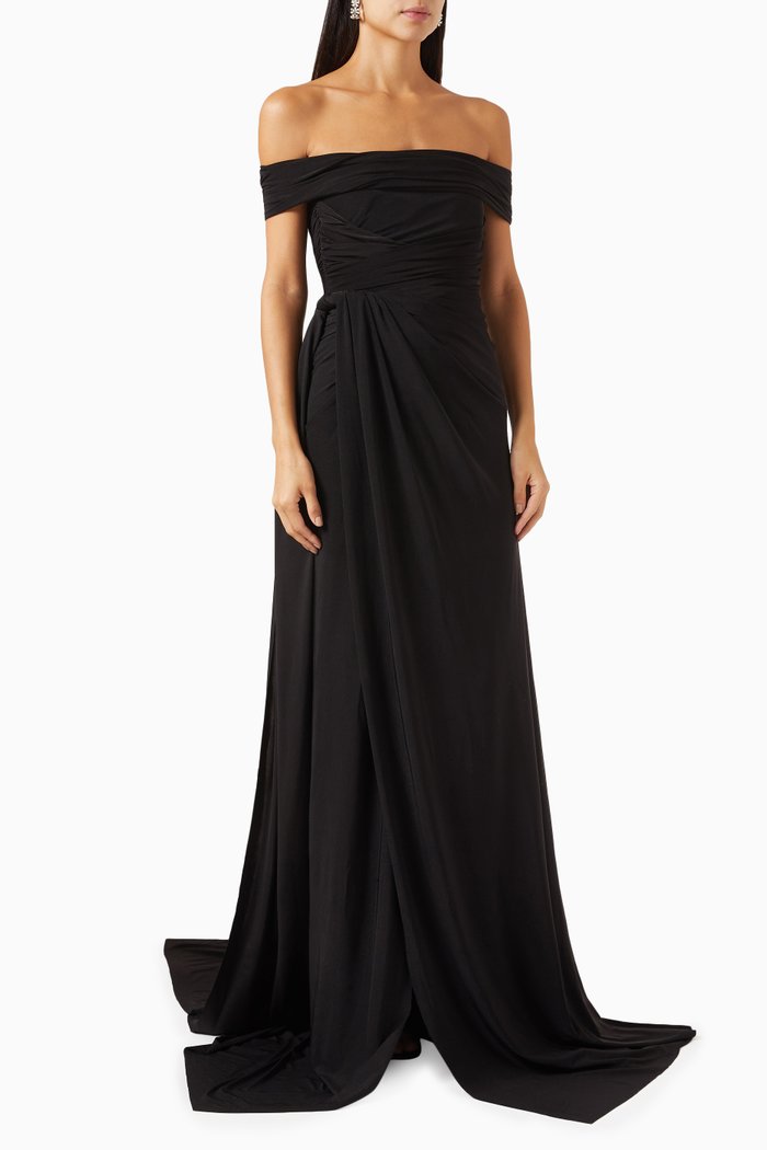 

Diamanté Wrap Maxi Dress in Jersey, Black