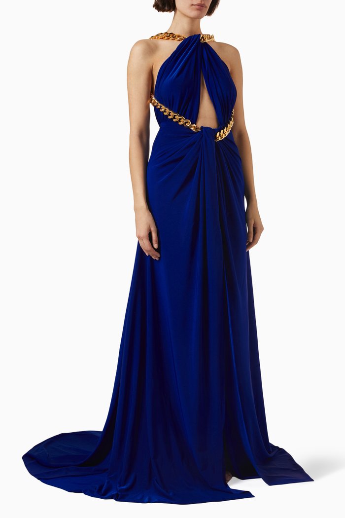 Twist Chain Maxi Dress in Jersey, Blue