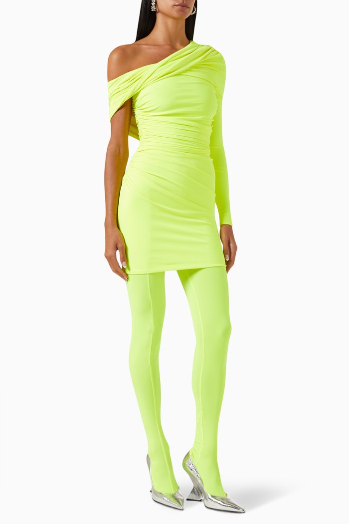 

Draped Mini Dress with Leggings in Crepe, Yellow