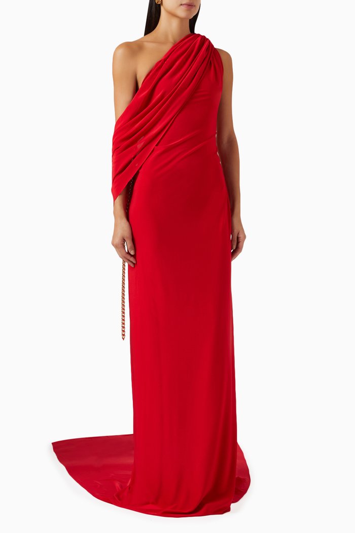 

Draped Chain Gown in Jersey, Red