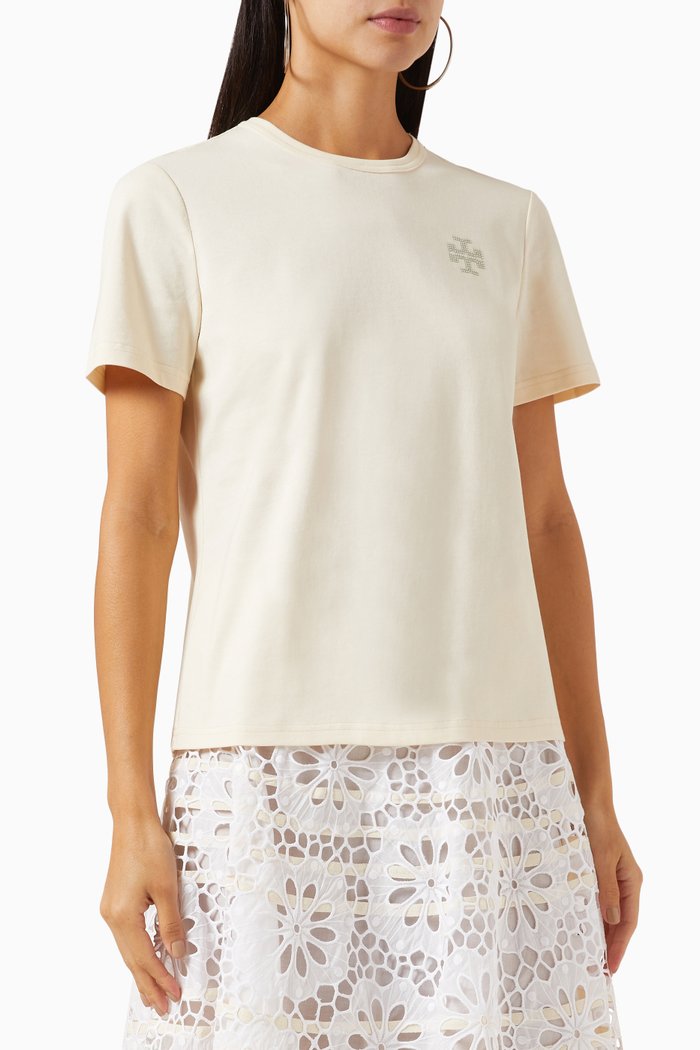 

Embellished Logo T-shirt in Cotton, Brown