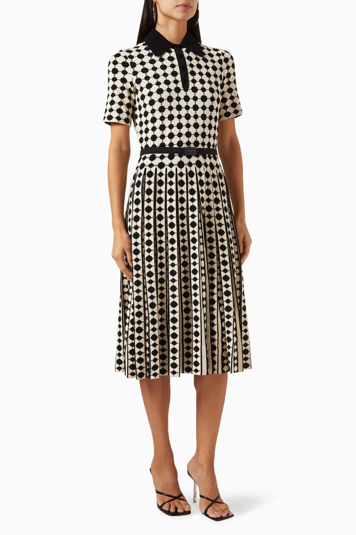Printed Polo Midi Dress in Viscose, Black