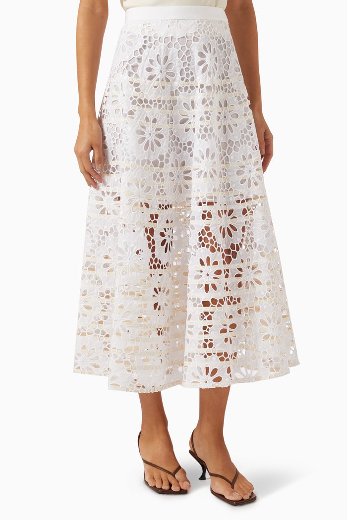 

Broderie Anglaise Midi Skirt in Cotton, White