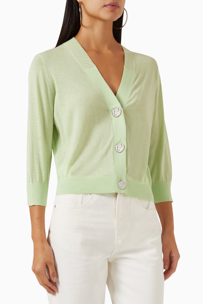 

Embossed Cropped Cardigan in Cotton, Green