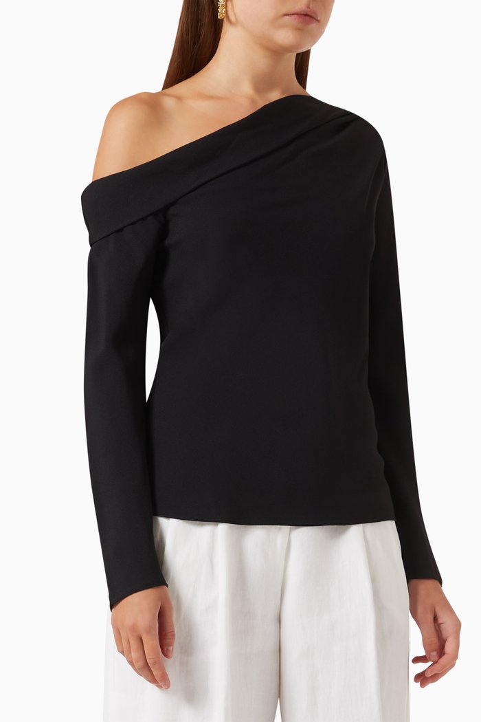 

One-shoulder Draped Top in Crêpe, Black