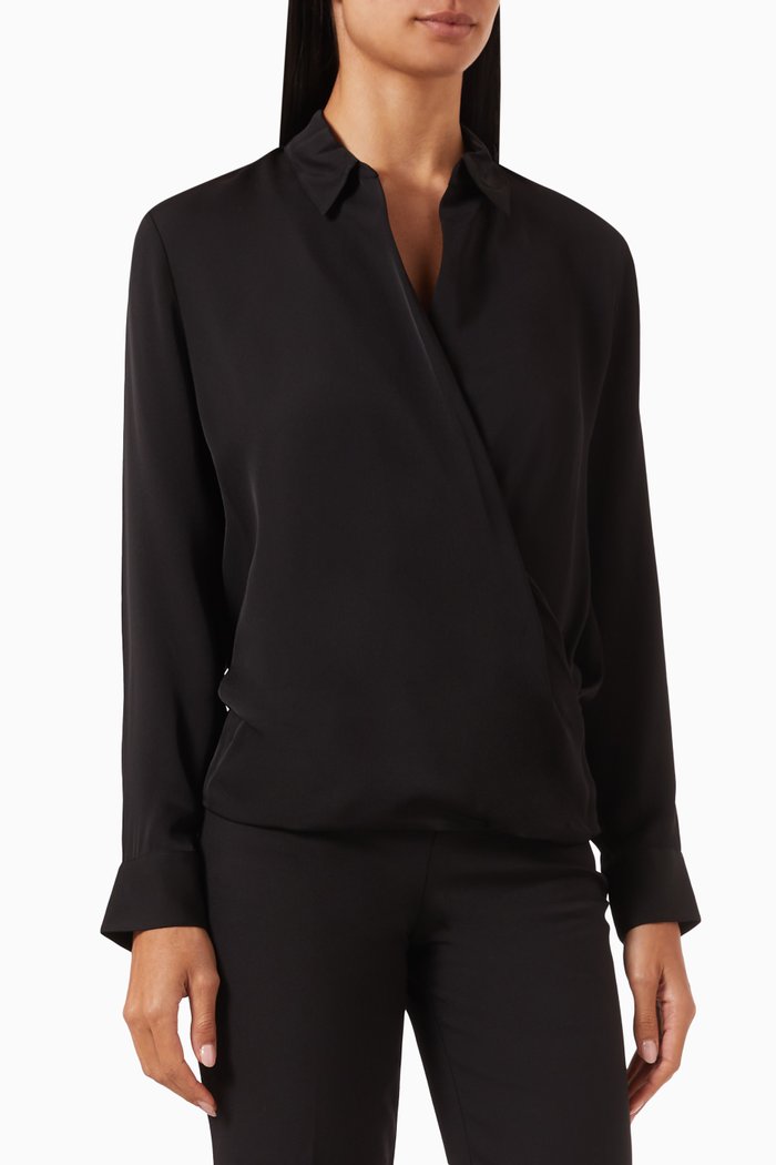 

Wrap Blouse in Silk-georgette, Black