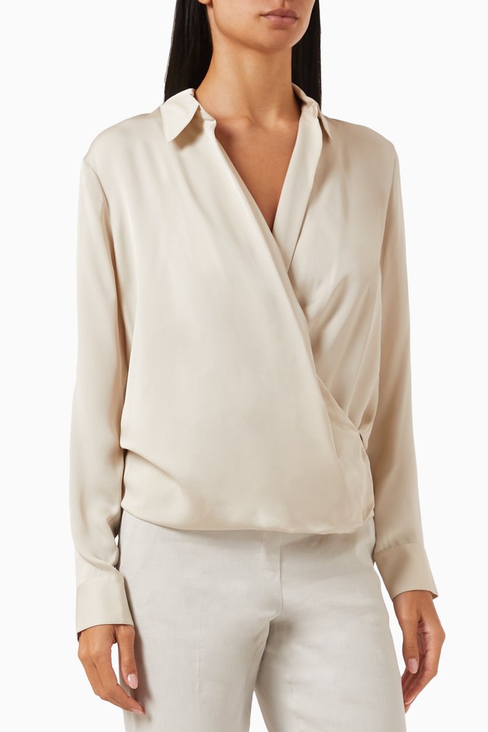 

Wrap Blouse in Silk-georgette, Neutral
