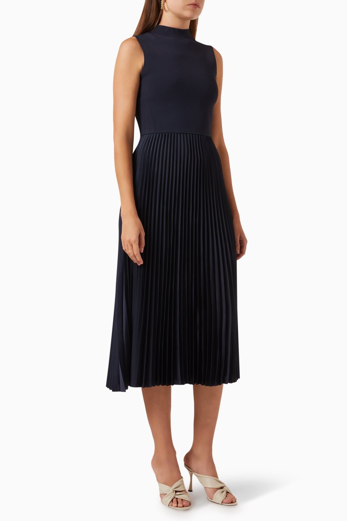 

Pleated Midi Dress in Satin, Blue