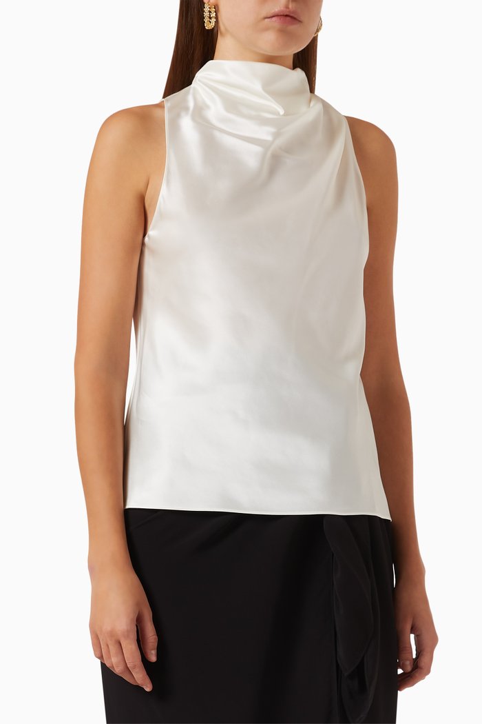 

Cowl-neck Halter Top in Satin, Neutral