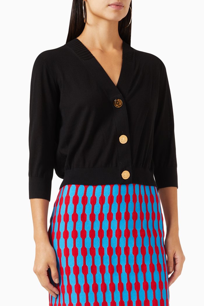 

Embossed Cropped Cardigan in Cotton, Black