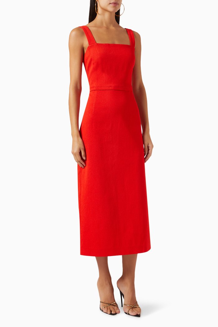 Classic Midi Dress in Viscose & Cotton, Red