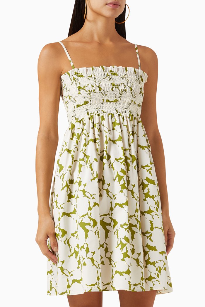 

Floral Printed Mini Dress in Cotton, Green