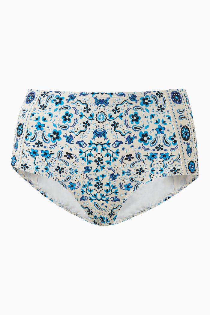 Printed High-waist Bikini Briefs in Nylon, Blue
