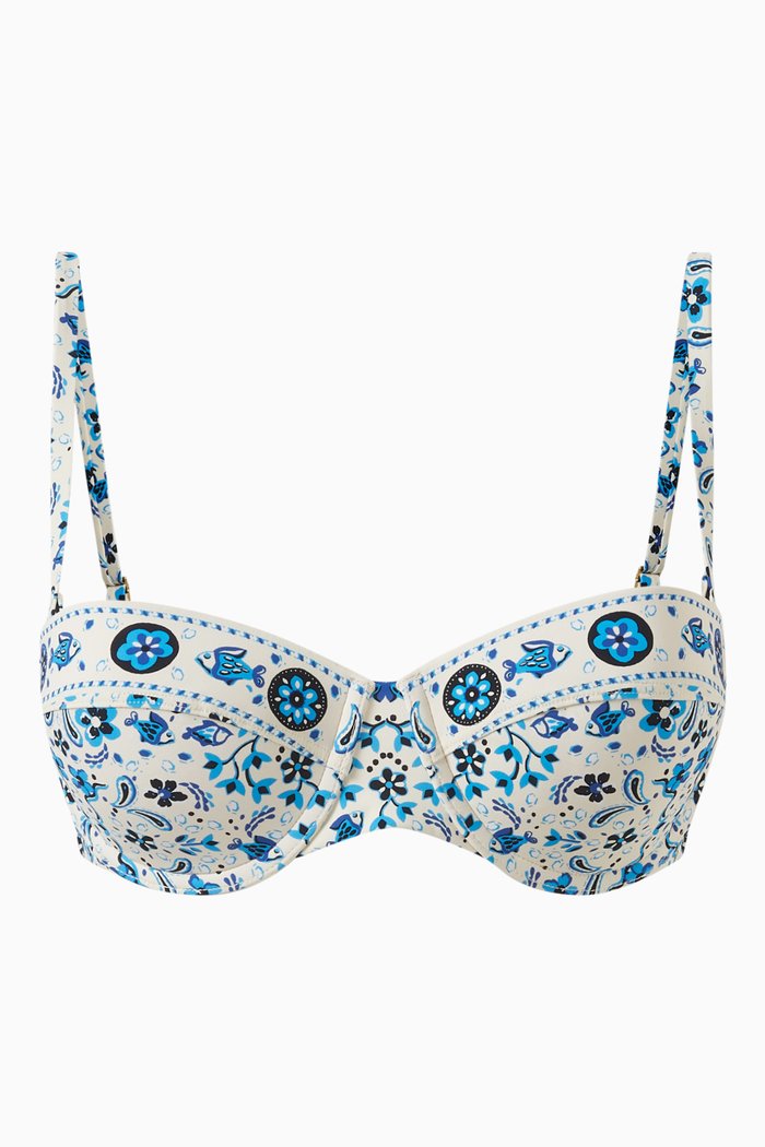 

Printed Underwired Bikini Top in Nylon, Blue