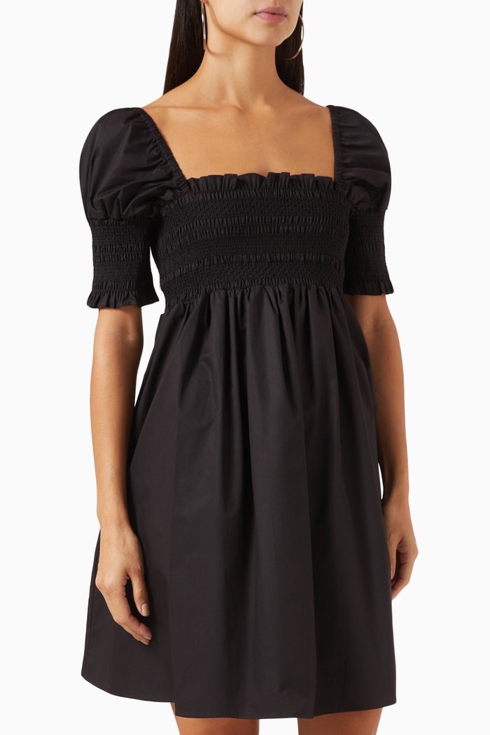 

Smocked Mini Dress in Cotton, Black