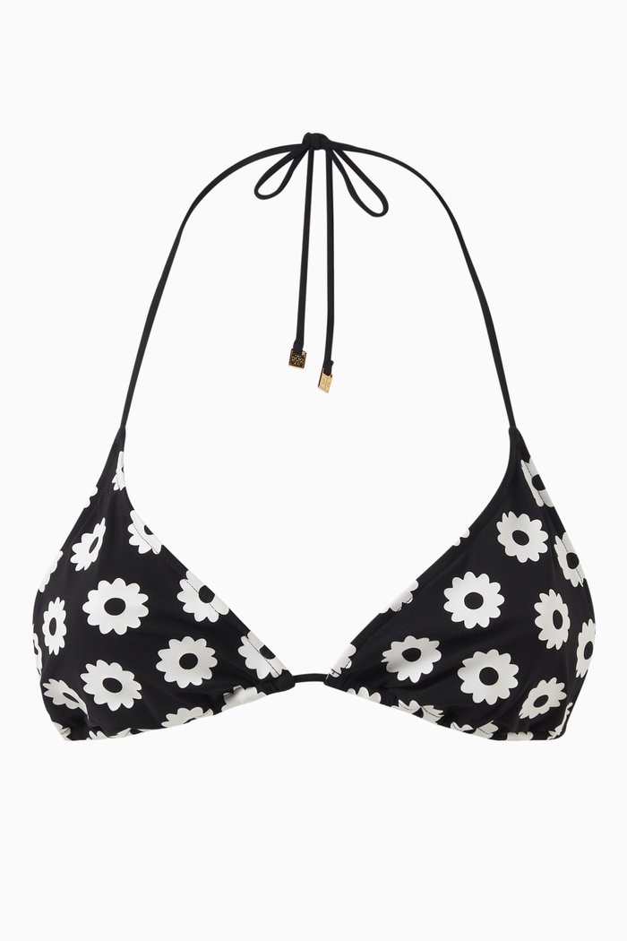 

Classic Floral Printed Bikini Top in Nylon, White