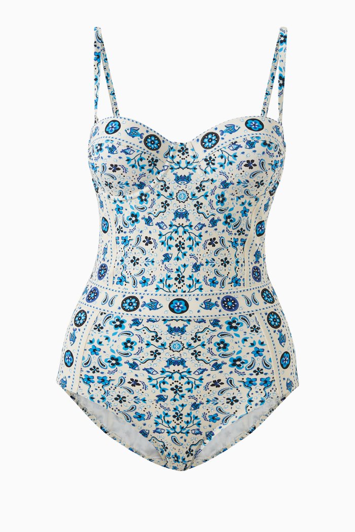 

Floral Underwired One-piece Swimsuit in Nylon, Blue