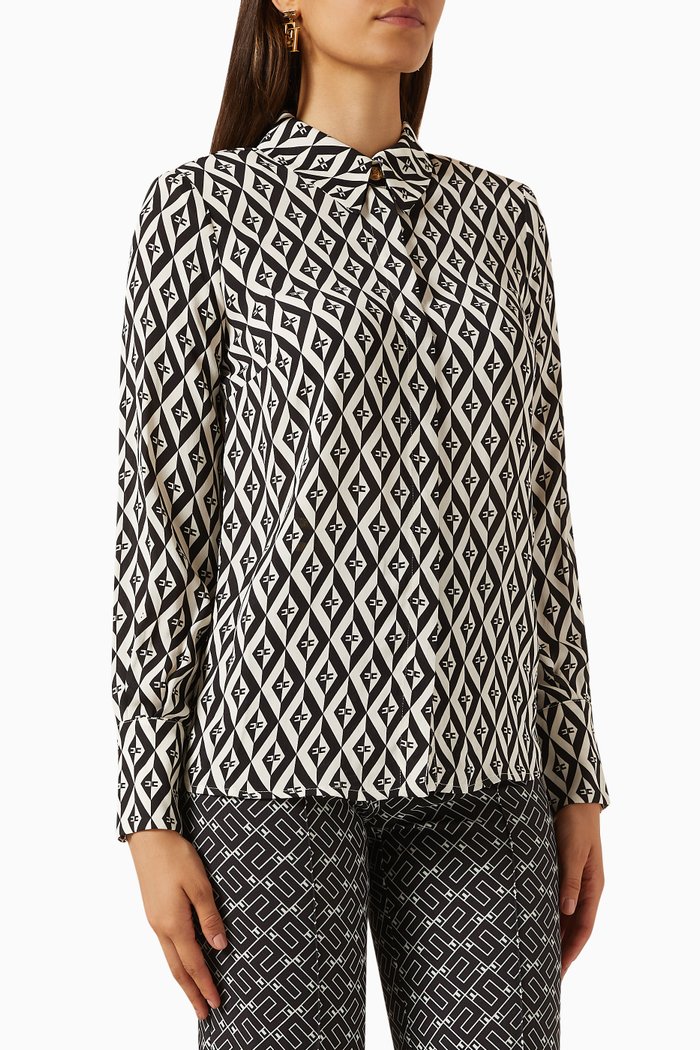 Diamond-print Blouse in Viscose Georgette, Black
