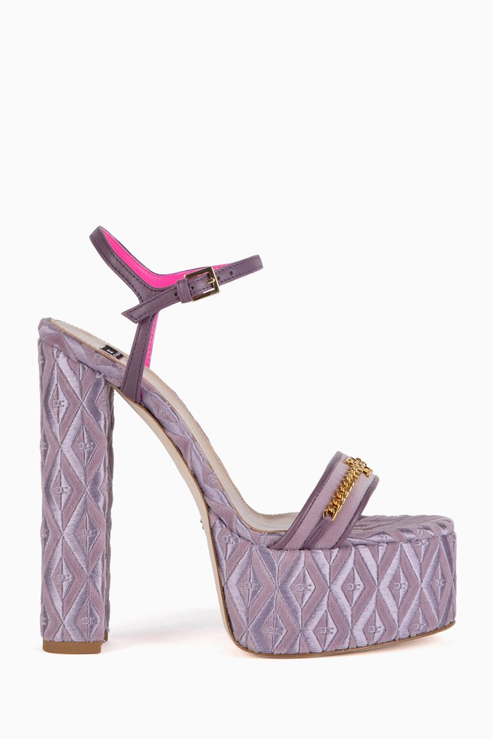 Platform Sandals in Velvet, Purple