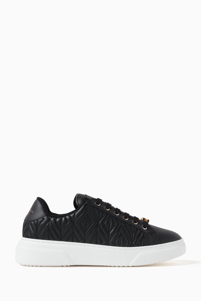 

Quilted Motif Sneakers in Leather, Black