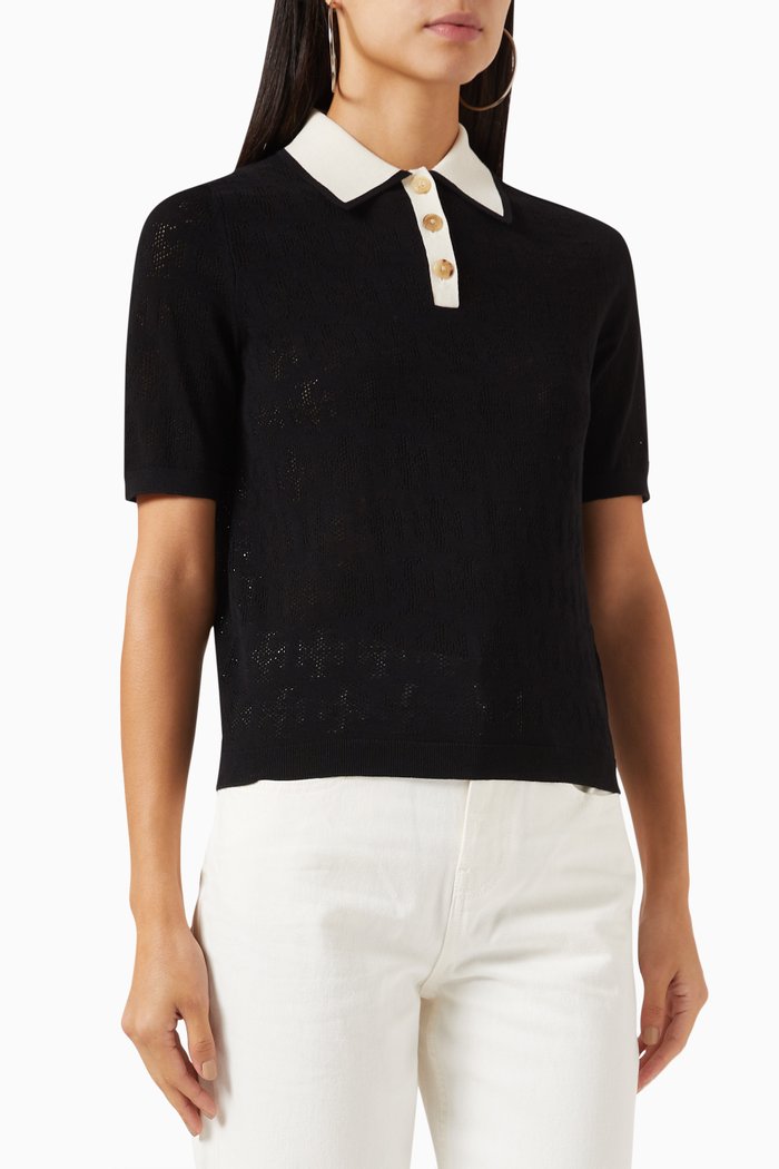 T Monogrammed Polo in Cotton, Black