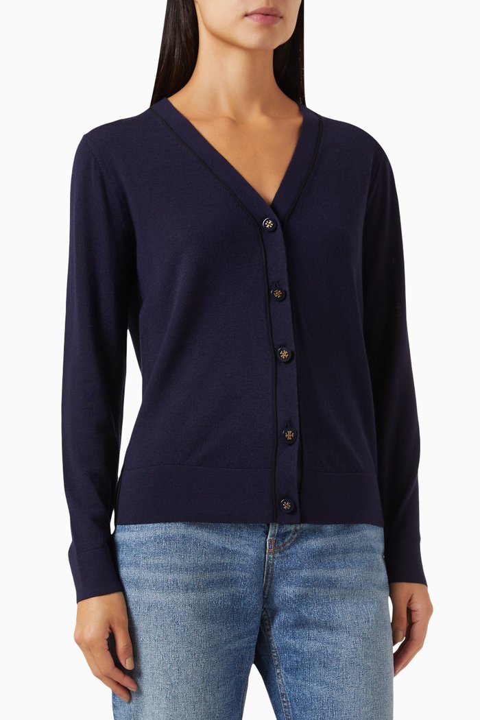 

Simone V-neck Cardigan in Wool & Silk, Blue