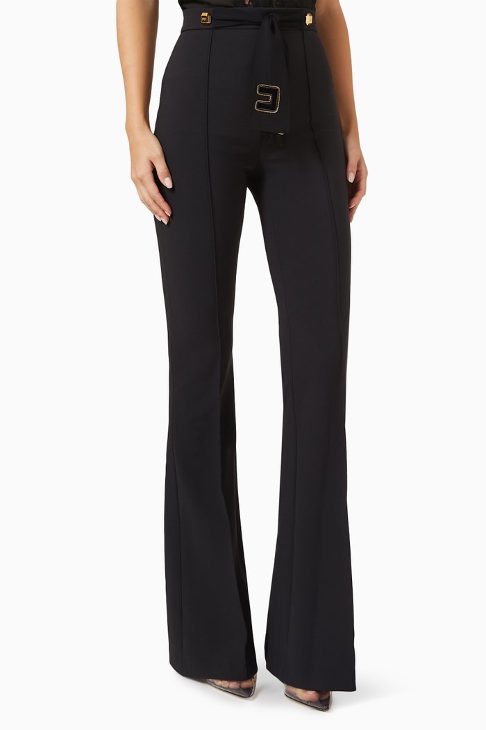 

Sash Belt Palazzo Pants in Crepe, Black