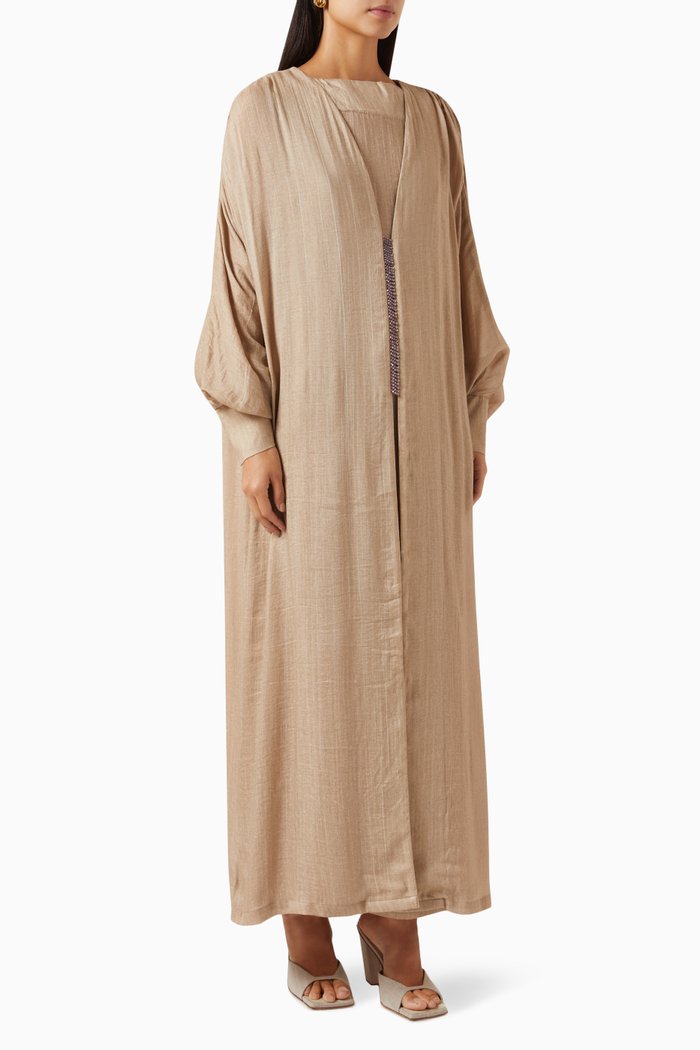 

Nour Open Back Jellabiya in Italian Linen, Pink